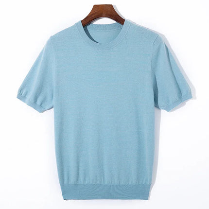 Strikket T-skjorte til Herre – Rund Hals i Ullblanding for Business Casual Stil