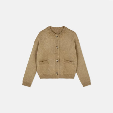 Klassisk strikkecardigan – rund hals, hel erme, løs passform (dame)