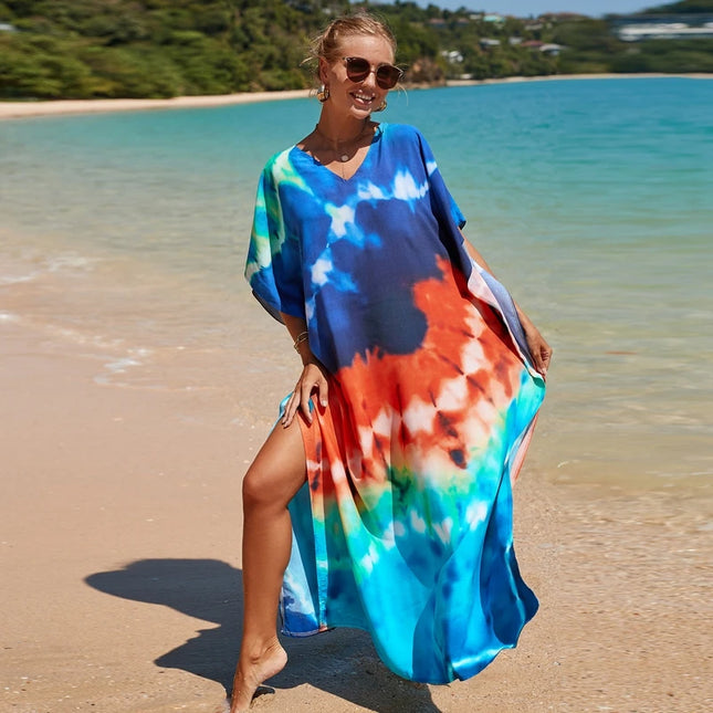 Bohemsk Tie-Dye Kaftan – Elegant, Luftig Maxi Sommerkjole i Rayon