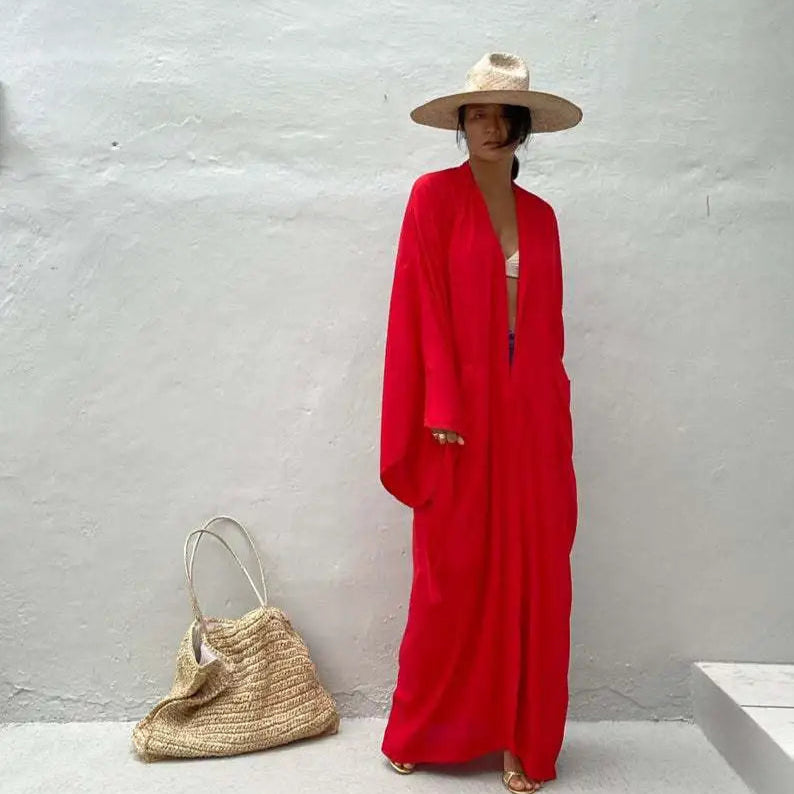 Sommer Kimono Strandkjole – Lett omslagskjole med belte
