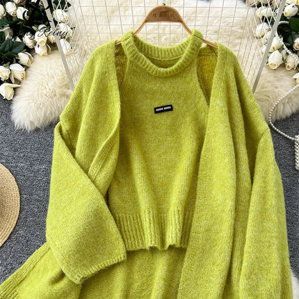 Myk Kasjmirstrikk for Kvinner – Varm Cardigan med Ermeløs Topp | Elegant og Avslappet Sett til Høst og Vinter