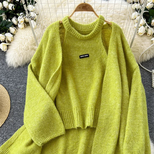 Myk Kasjmirstrikk for Kvinner – Varm Cardigan med Ermeløs Topp | Elegant og Avslappet Sett til Høst og Vinter