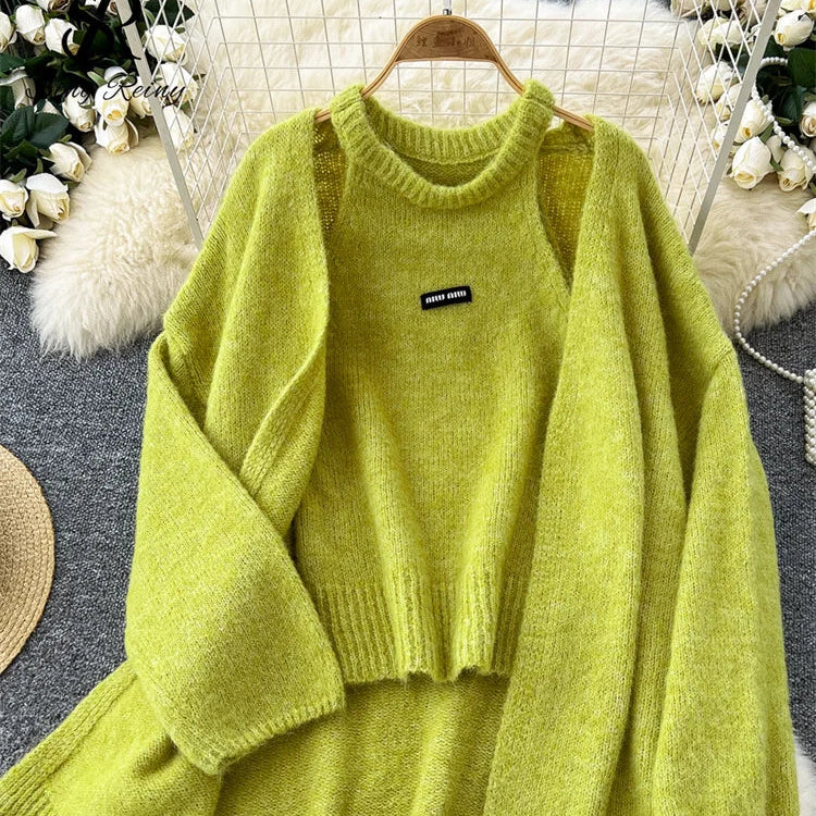 Myk Kasjmirstrikk for Kvinner – Varm Cardigan med Ermeløs Topp | Elegant og Avslappet Sett til Høst og Vinter