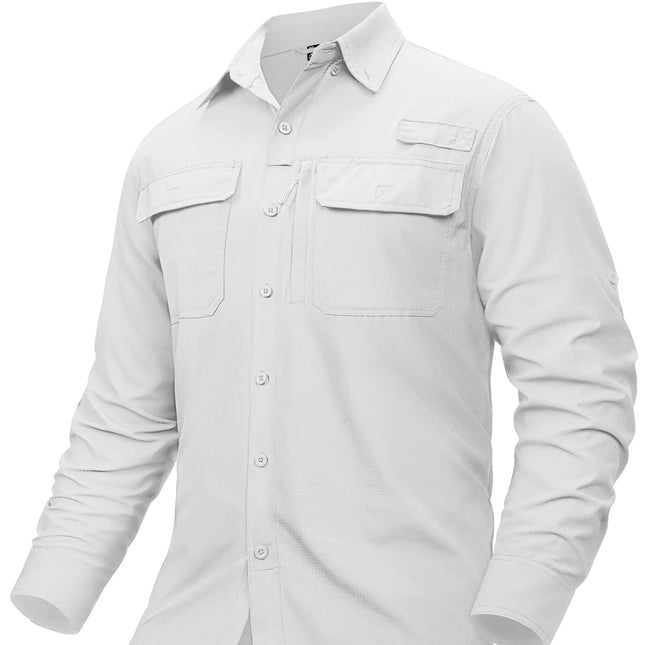 Hurtigtørkende Fiske- og Tur-Skjorte for Menn – UPF 50+ Solbeskyttelse | Pustende Skjorte med Mesh og Lommer