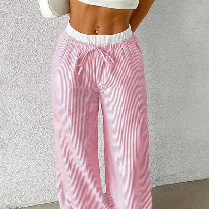 Stripete Vide Bukser for Kvinner – Vevd Stoff i Full Lengde | Trendy Y2K Streetwear til Høst og Vinter