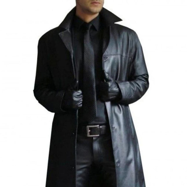 Lang Skinnfrakk for Menn i PU – Slim Passform og Klassisk Design | Elegant Vindjakke til Høst og Vinter