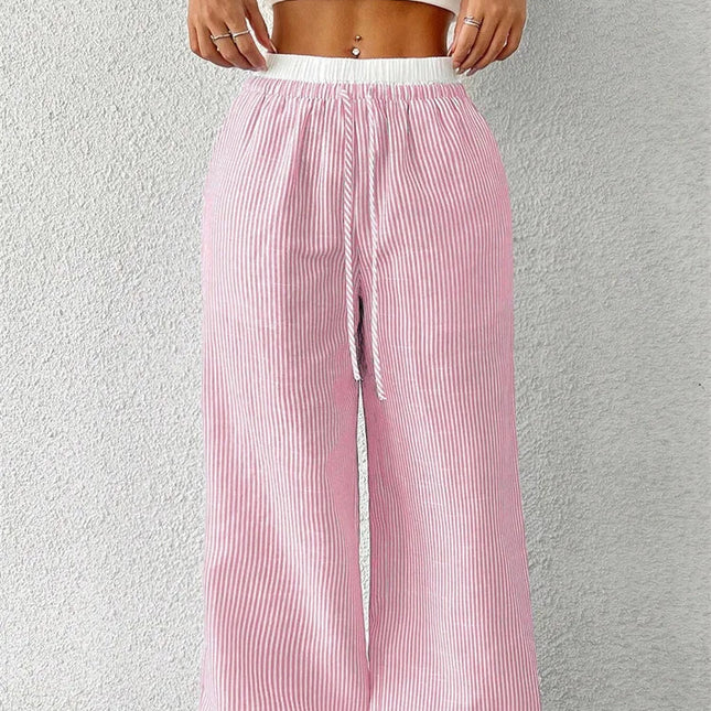 Stripete Vide Bukser for Kvinner – Vevd Stoff i Full Lengde | Trendy Y2K Streetwear til Høst og Vinter