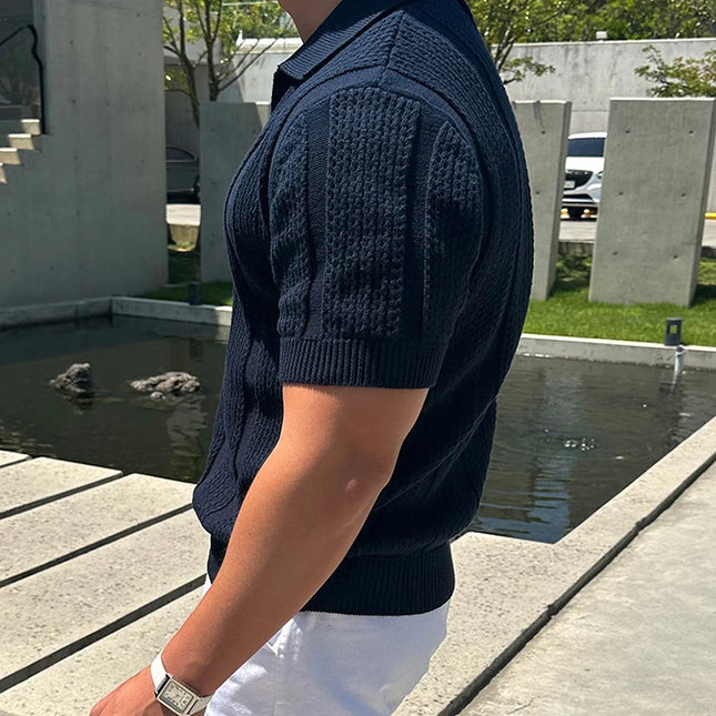 Sommer Polo T-skjorte til Herre – Slim Fit Strikket Mesh, Kortermet