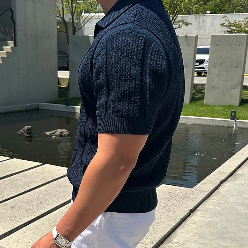 Sommer Polo T-skjorte til Herre – Slim Fit Strikket Mesh, Kortermet