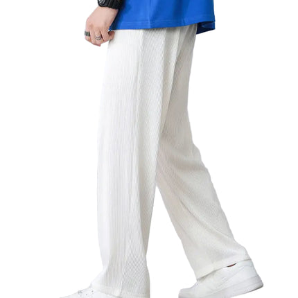 Hvite Ice Silk Sommerbukser for Herre – Lette, Vide Streetwear Bukser