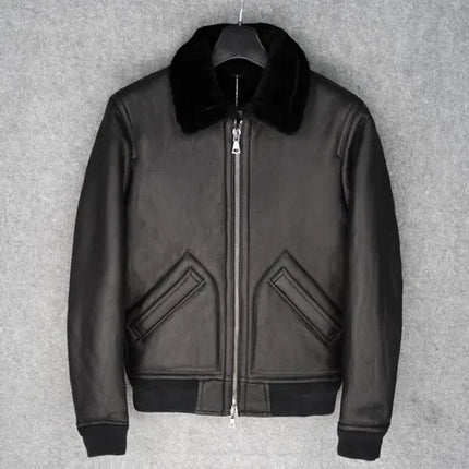 Eksklusiv Herrejakke i Ekte Skinn & Saueskinnspels – Varm Pilotjakke i Luksuskvalitet | Vinterfrakk