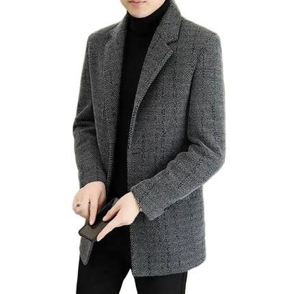 Ullkåpe for Menn i Store Størrelser – Klassisk Lang Jakke med Krage og Knappelukking | Varm og Løs Vinterjakke til Kaldt Vær