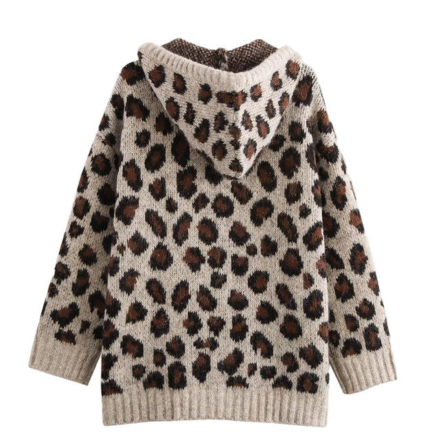 Strikket Hettegenser for Kvinner – Løs Genser med Dyremønster | Myk, Varm og Trendy Hoodie til Høst og Vinter