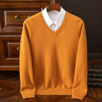 V-hals Genser for Menn i 100 % Merinoull – Myk og Varm Ullgenser | Klassisk Business og Casual Strikkegenser til Høst og Vinter