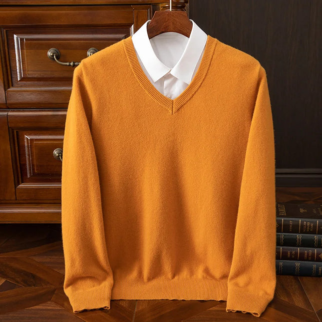 V-hals Genser for Menn i 100 % Merinoull – Myk og Varm Ullgenser | Klassisk Business og Casual Strikkegenser til Høst og Vinter