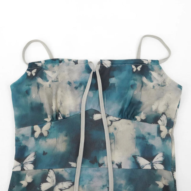 Sommerkjole med Sommerfugltrykk – Ermeløs Maxikjole med Stropper