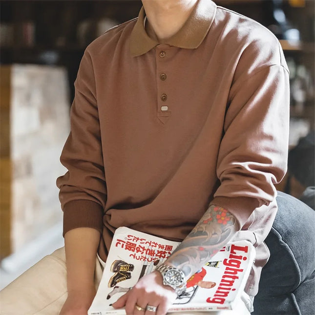 Herre Oversized Polo Skjorte – Vintage Langermet Business Casual Topp