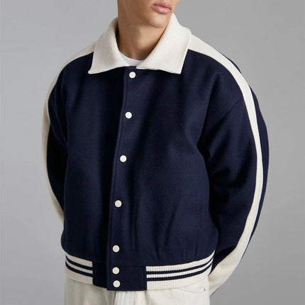 Trendy Bomberjakke for Menn – Streetwear Jakke med Patchwork-design og Krage | Casual Høst- og Vinterjakke med Knapper