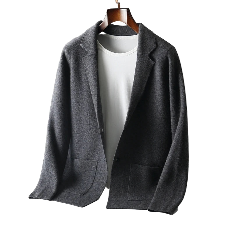 Herrejakke i Kasjmir – Strikket Cardigan med Krage | Løs & Varm Business Casual Genser