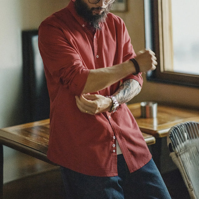 Vintage Oxford Skjorte for Menn – Børstet Bomull Langermet Skjorte | Klassisk Ensfarget Høstskjorte i Mykt Stoff
