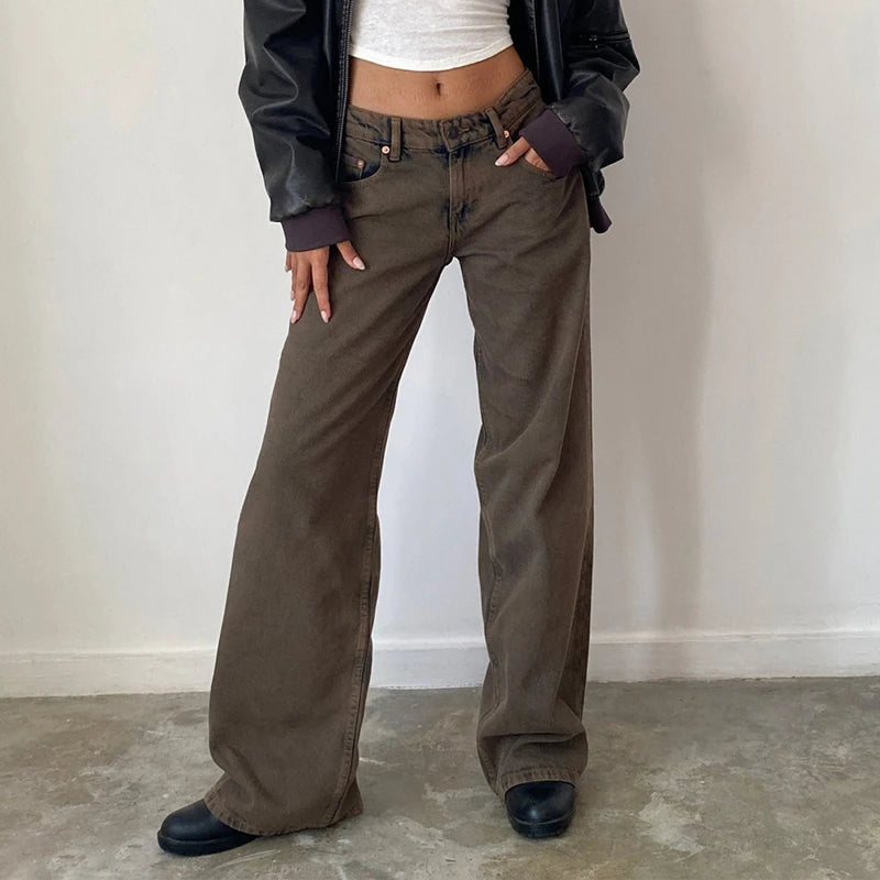 Y2K Baggy Jeans – Lav Midje & Vide Bein for Kvinner