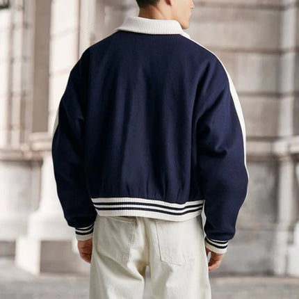 Trendy Bomberjakke for Menn – Streetwear Jakke med Patchwork-design og Krage | Casual Høst- og Vinterjakke med Knapper