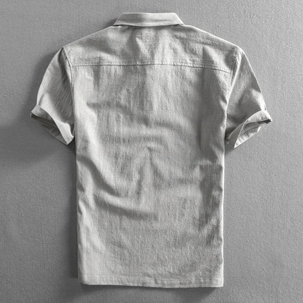 Herreskjorte i Bomull og Lin – Kortermet, Tynn og Komfortabel Sommermodell med Krage