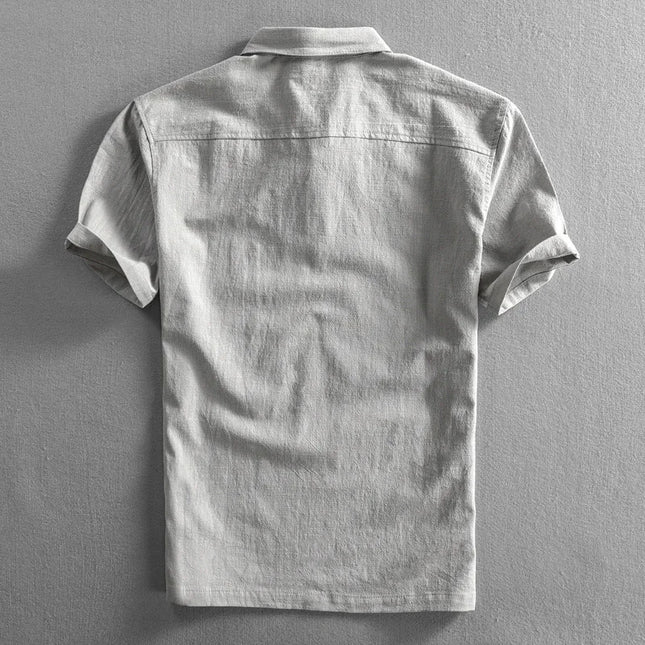 Herreskjorte i Bomull og Lin – Kortermet, Tynn og Komfortabel Sommermodell med Krage