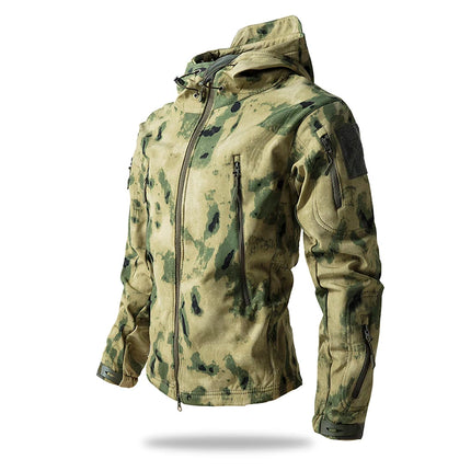 Softshell Taktisk Jakke – Vanntett & Vindtett med Fleecefor | Herre Camouflage Hettejakke til Jakt & Friluft