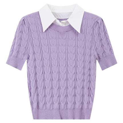 Strikket T-skjorte til Dame – Fake Two-Piece & Strukturert Kabeldesign