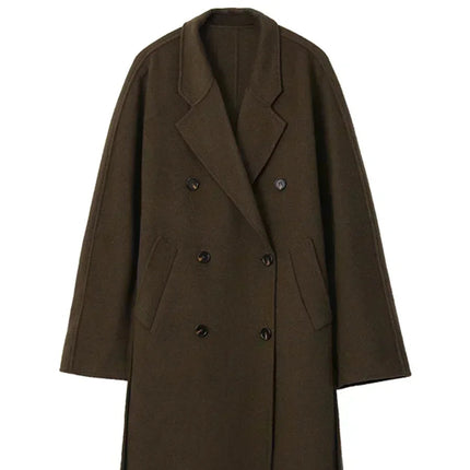 Lang Dobbeltspent Ullkåpe for Dame – Klassisk & Tidløs Retro Kåpe i Ullblanding | Perfekt til Høst og Vinter 2025