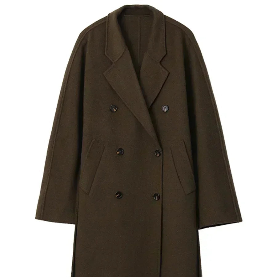 Lang Dobbeltspent Ullkåpe for Dame – Klassisk & Tidløs Retro Kåpe i Ullblanding | Perfekt til Høst og Vinter 2025