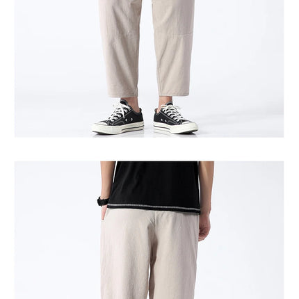 Trendy Herrebukser i 100% Bomull – Japanskinspirert, Løs Passform og Cropped Lengde (opptil 5XL)