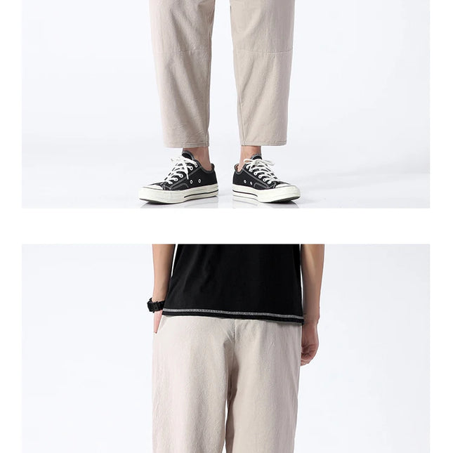 Trendy Herrebukser i 100% Bomull – Japanskinspirert, Løs Passform og Cropped Lengde (opptil 5XL)