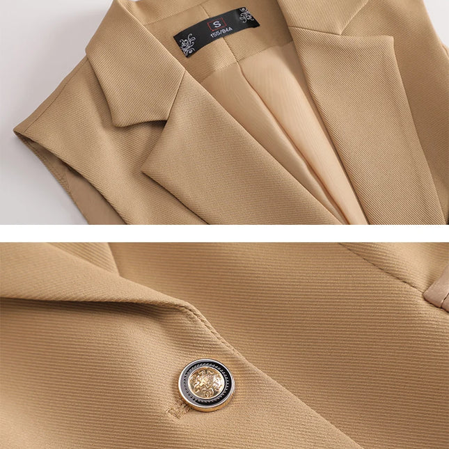 Damebuksedress i 2 Deler – Formell Vest og Bukse til Kontor og Business (Khaki, Rosa, Svart)