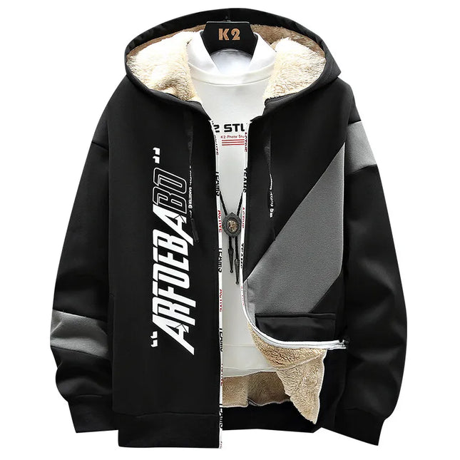 Herre Hettejakke – Varm & Tykk Hoodie med Glidelås, Snøring og Lommer | Trendy Høst & Vinterstil