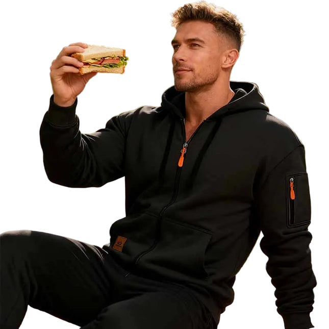 Sporty Hettejakke for Menn – Ensfarget Treningsjakke med Glidelåslommer | Komfortabel Tracksuit til Fritid og Utendørsbruk