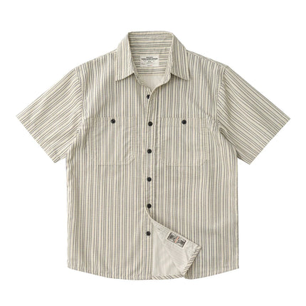 Vertikalstripet Kortermet Skjorte for Herre – Amerikansk Retro Workwear-Skjorte