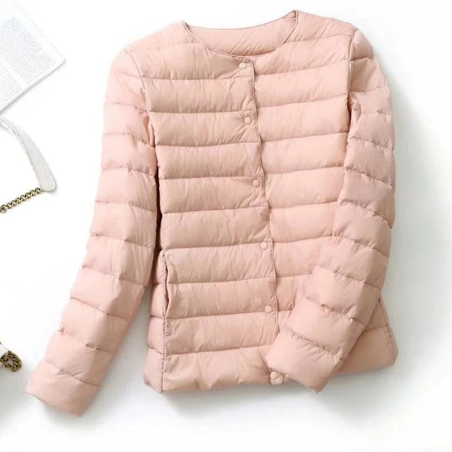 Dame Dunjakke – Ultralett & Slim Fit uten Krage | Varm, Vindavvisende & Lett Jakke