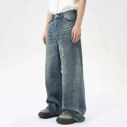 Amerikanske Denim Jeans for Menn – Løse, Rette Bukser i Vasket Stil | Casual Wide Leg Jeans Sommer 2024