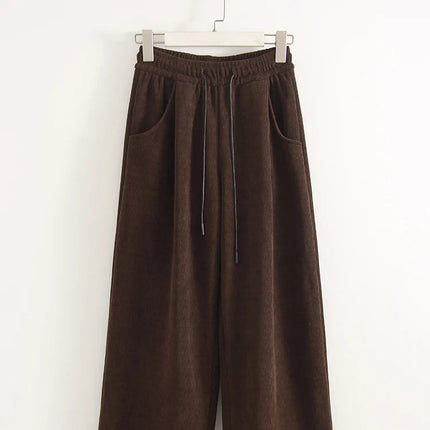 Vinterbukser i Kordfløyel for Kvinner – Mørk Brun med Tykt Fleecefôr | Høyt Liv og Løs Passform for Varm Komfort