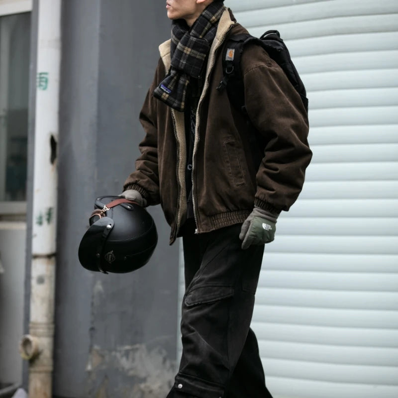 Japansk Vintage Polarfleece Jakke – Herre Vinterjakke | Løs Passform & Streetwear Stil