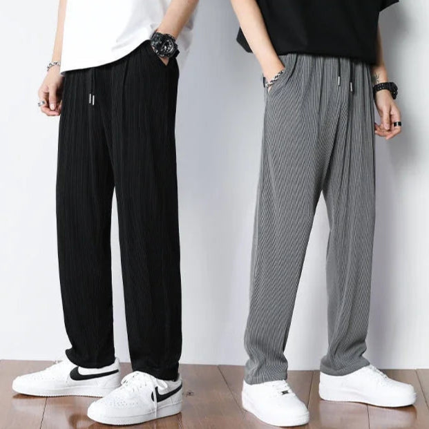 Hvite Ice Silk Sommerbukser for Herre – Lette, Vide Streetwear Bukser