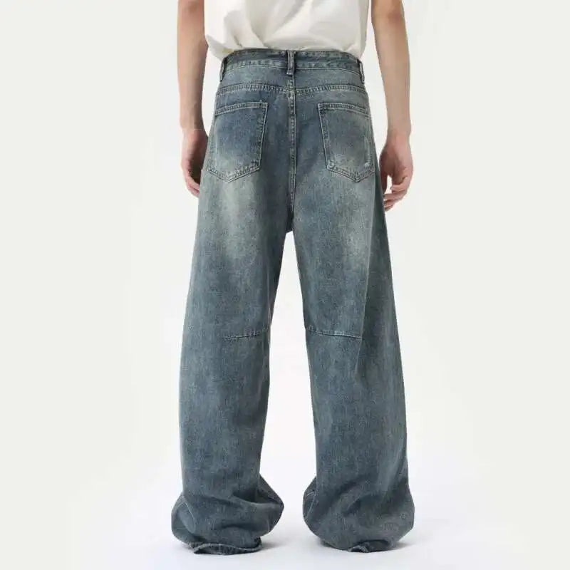 Amerikanske Denim Jeans for Menn – Løse, Rette Bukser i Vasket Stil | Casual Wide Leg Jeans Sommer 2024