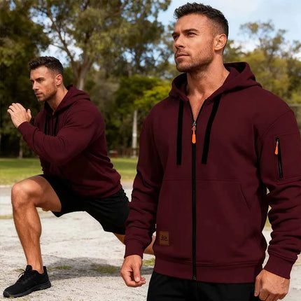 Sporty Hettejakke for Menn – Ensfarget Treningsjakke med Glidelåslommer | Komfortabel Tracksuit til Fritid og Utendørsbruk