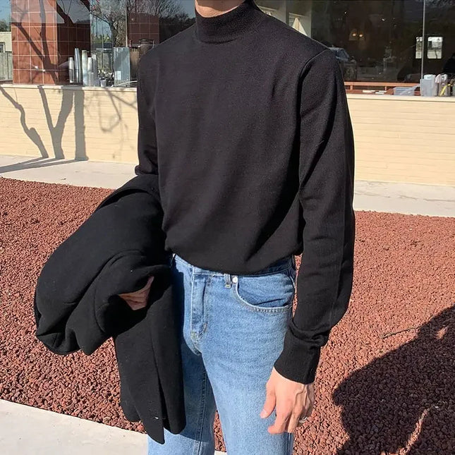 Herre Half-Turtleneck Genser – Ensfarget, Langermet & Klassisk Pullover | Høst & Vinter