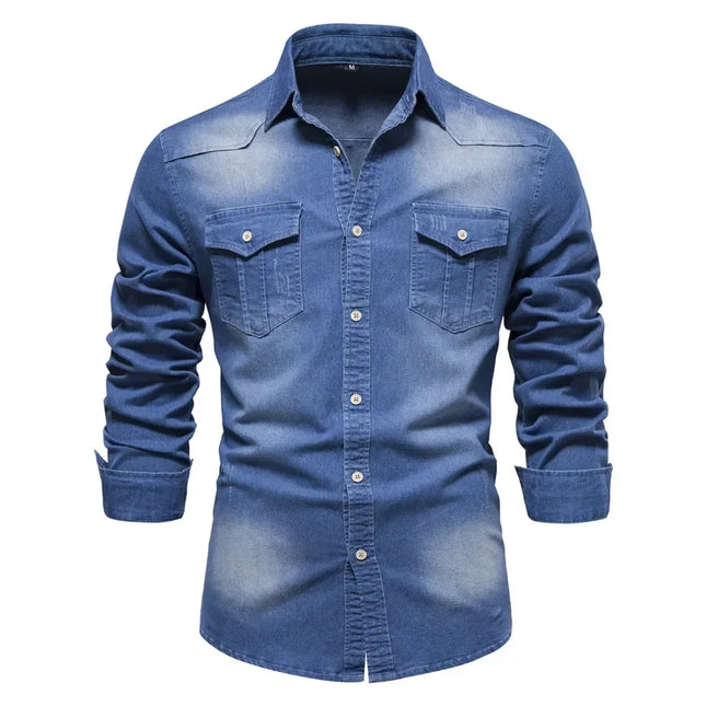 Slim Fit Denimskjorte for Herre – Elastisk Bomull og Klassisk Cowboy-stil med Moderne Passform