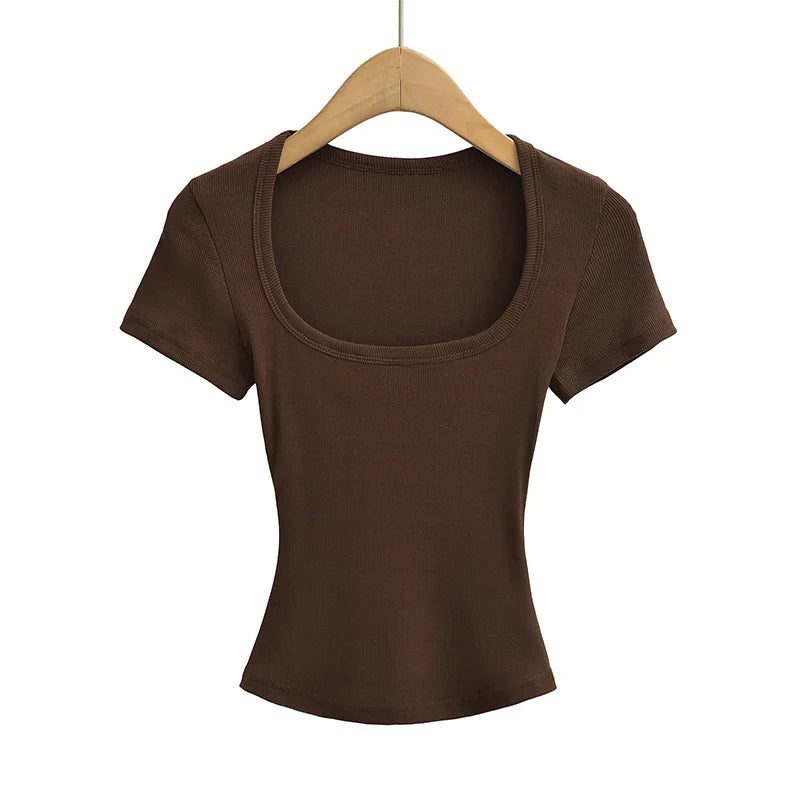 Sommerlig Kvadratisk Hals Crop Top – Kortermet Slim Fit