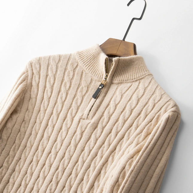 Herregenser i Ullblanding med Glidelås – 42 % Ull Halv-Zip Strikkegenser | Varm og Elegant Vintergenser med Høy Hals