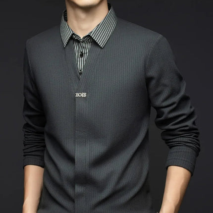 Herregenser med Skjortekrage – Strikket Langermet Genser til Høst og Vinter | Elegant og Komfortabel Topp i Klassisk Stil
